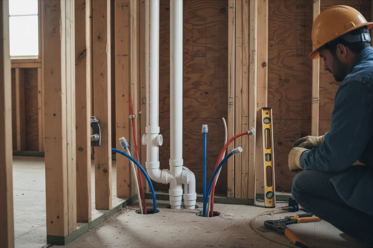 Drain and supply rough-in during Leak Detection in Sebago