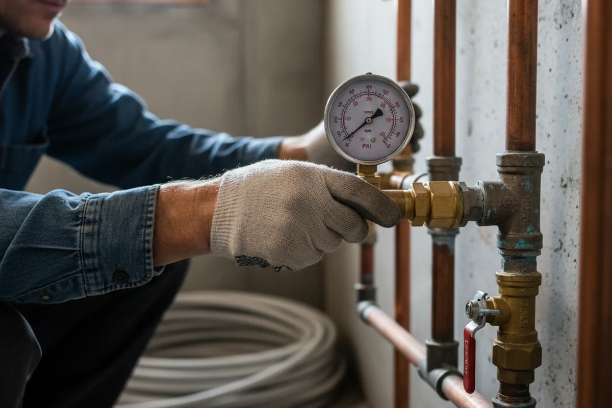 Pressure testing a repaired line during Water Line Repair in Sebago